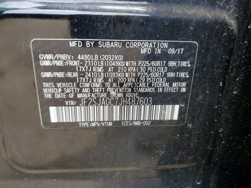 Aukcja sprzedaży 2018 Subaru Forester, vin: JF2SJAGC7JH487603, numer aukcji: 62066186