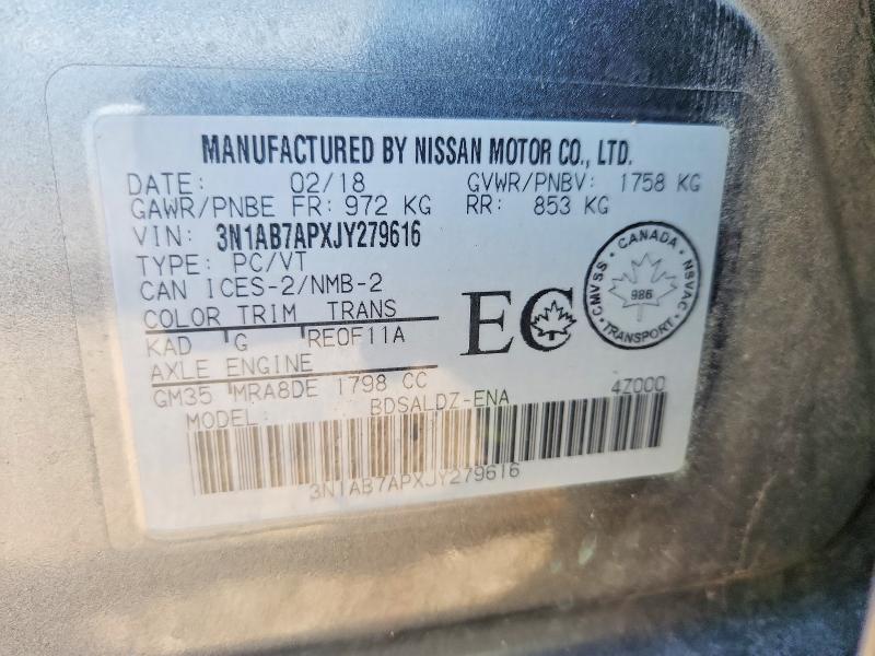 60594786 :رقم المزاد ، 3N1AB7APXJY279616 vin ، 2018 Nissan Sentra مزاد بيع