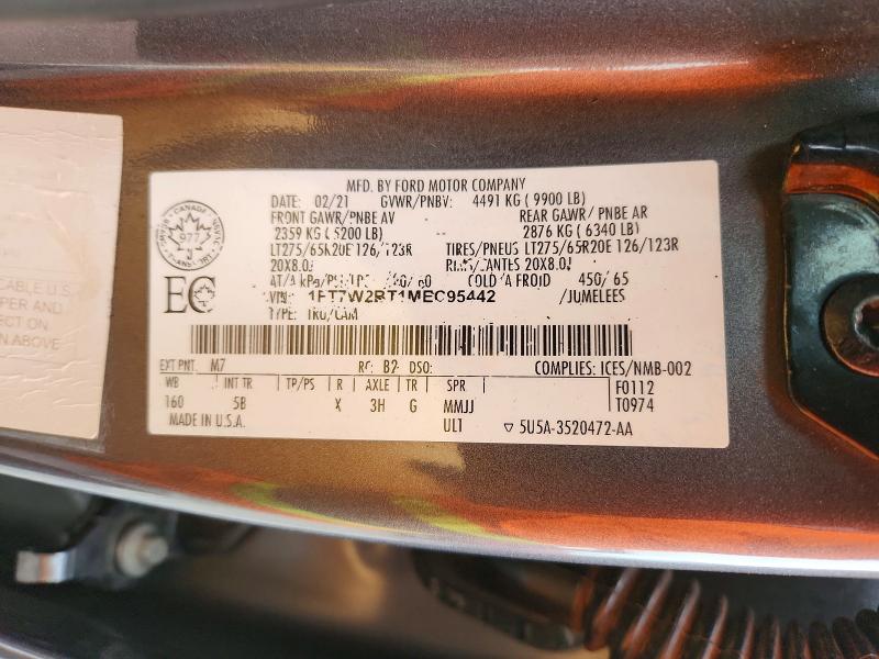 2021 Ford F250 მანქანა იყიდება აუქციონზე, vin: 1FT7W2BT1MEC95442, აუქციონის ნომერი: 63227506