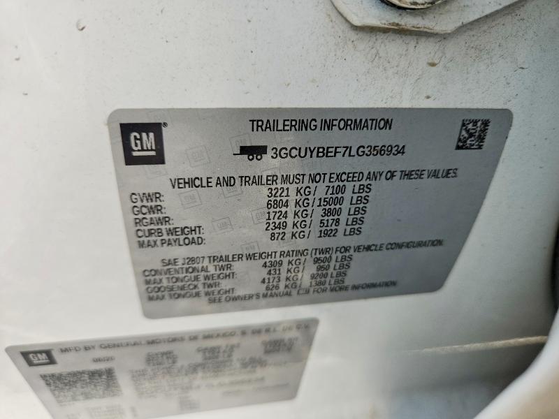 Aukcja sprzedaży 2020 Chevrolet Silverado, vin: 3GCUYBEF7LG356934, numer aukcji: 62722786