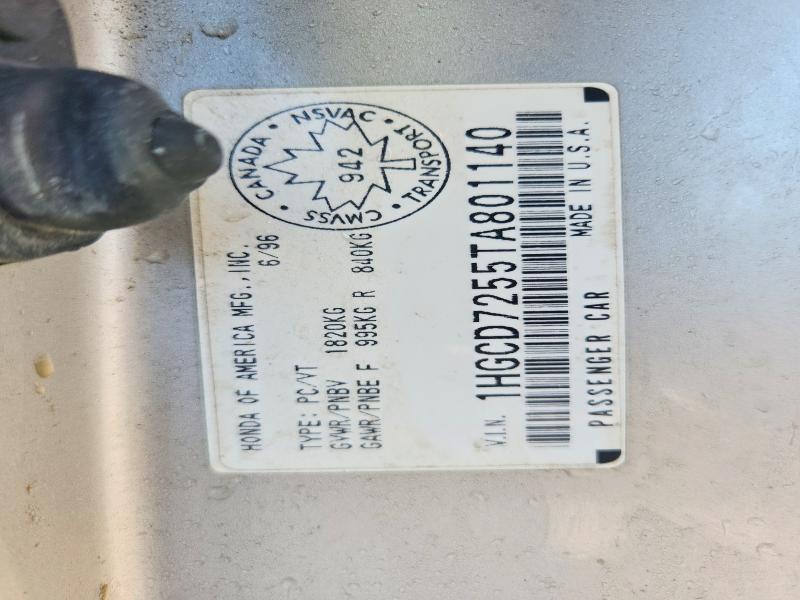 Продаж на аукціоні авто 1996 Honda Accord, vin: 1HGCD7255TA801140, номер лоту: 60772046