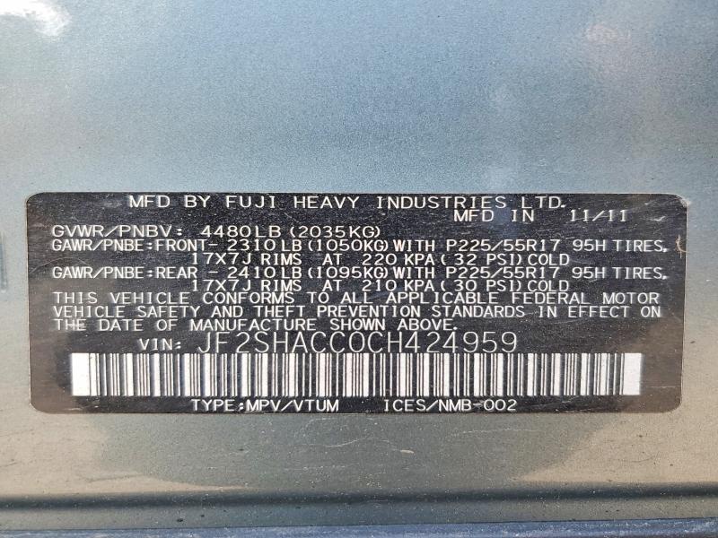 Aukcja sprzedaży 2012 Subaru Forester, vin: JF2SHACC0CH424959, numer aukcji: 59132516