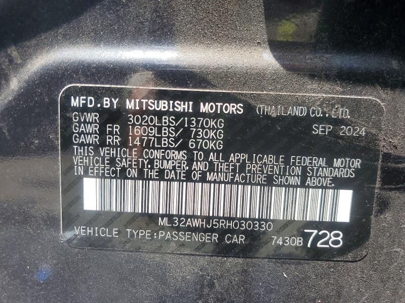2024 Mitsubishi Mirage მანქანა იყიდება აუქციონზე, vin: ML32AWHJ5RH030330, აუქციონის ნომერი: 60789556