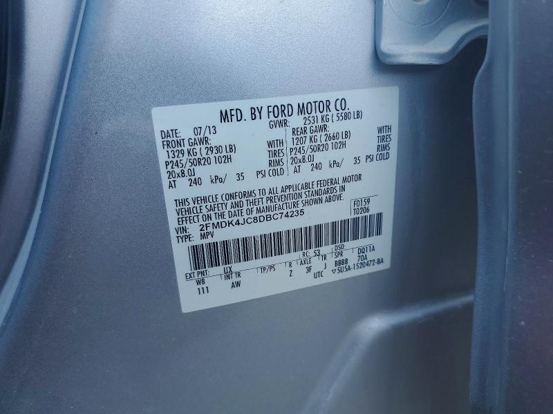 Продажа на аукционе авто 2013 Ford Edge, vin: 2FMDK4JC8DBC74235, номер лота: 59718426