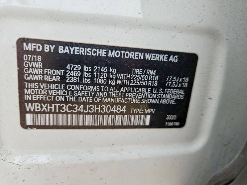 2018 Bmw X1 მანქანა იყიდება აუქციონზე, vin: WBXHT3C34J3H30484, აუქციონის ნომერი: 60592716