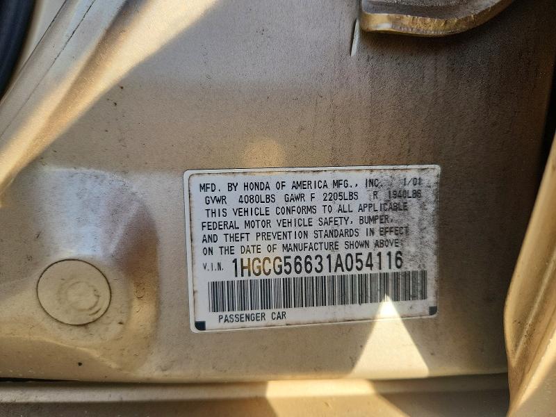 Продаж на аукціоні авто 2001 Honda Accord, vin: 1HGCG56631A054116, номер лоту: 61412286