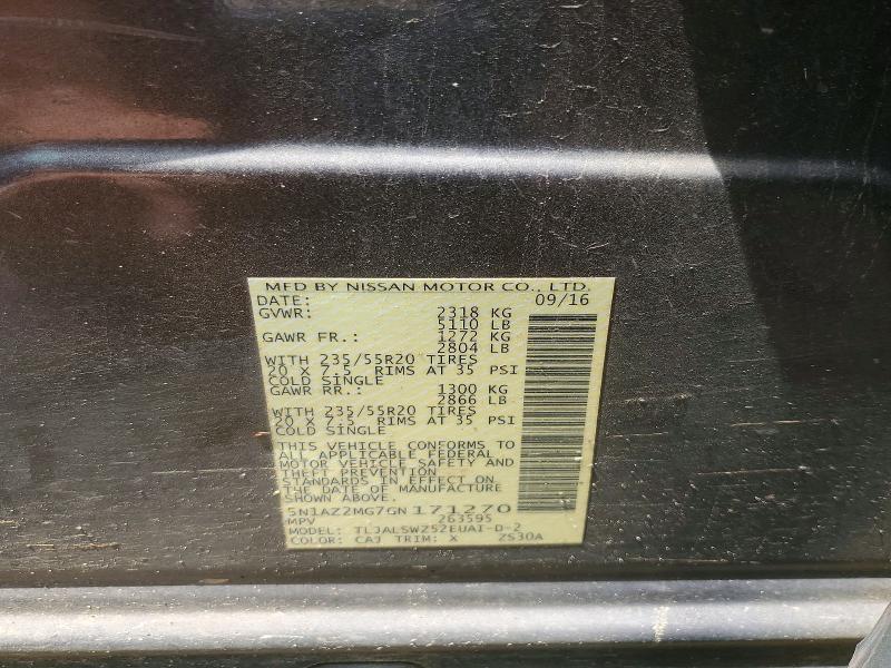 Aukcja sprzedaży 2016 Nissan Murano, vin: 5N1AZ2MG7GN171270, numer aukcji: 59084636