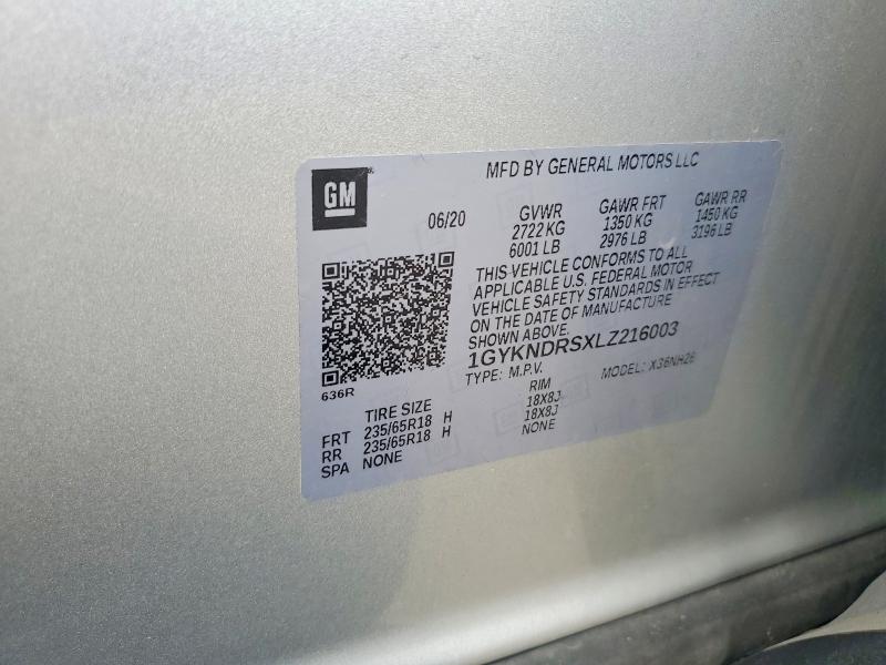 2020 Cadillac Xt5 მანქანა იყიდება აუქციონზე, vin: 1GYKNDRSXLZ216003, აუქციონის ნომერი: 60559766