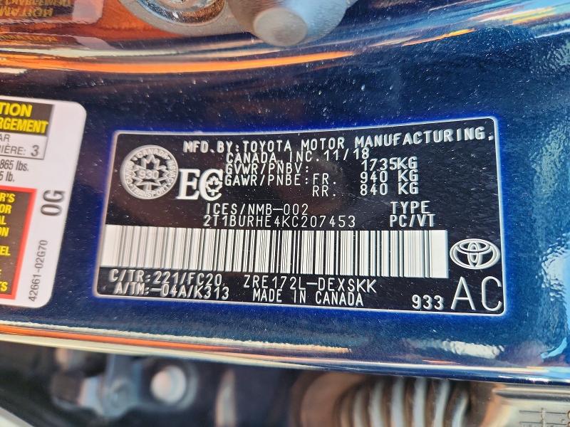Aukcja sprzedaży 2019 Toyota Corolla, vin: 2T1BURHE4KC207453, numer aukcji: 60668066