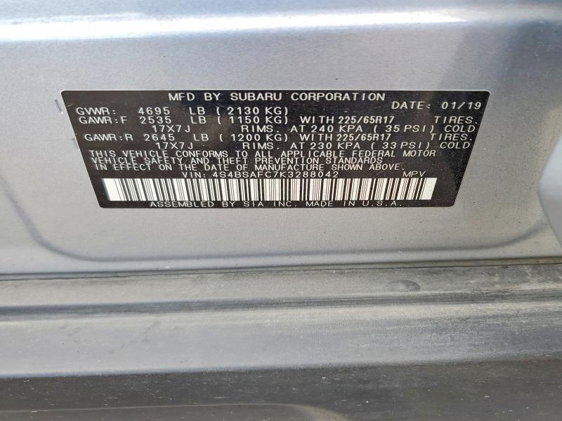 Aukcja sprzedaży 2019 Subaru Outback, vin: 4S4BSAFC7K3288042, numer aukcji: 61483596