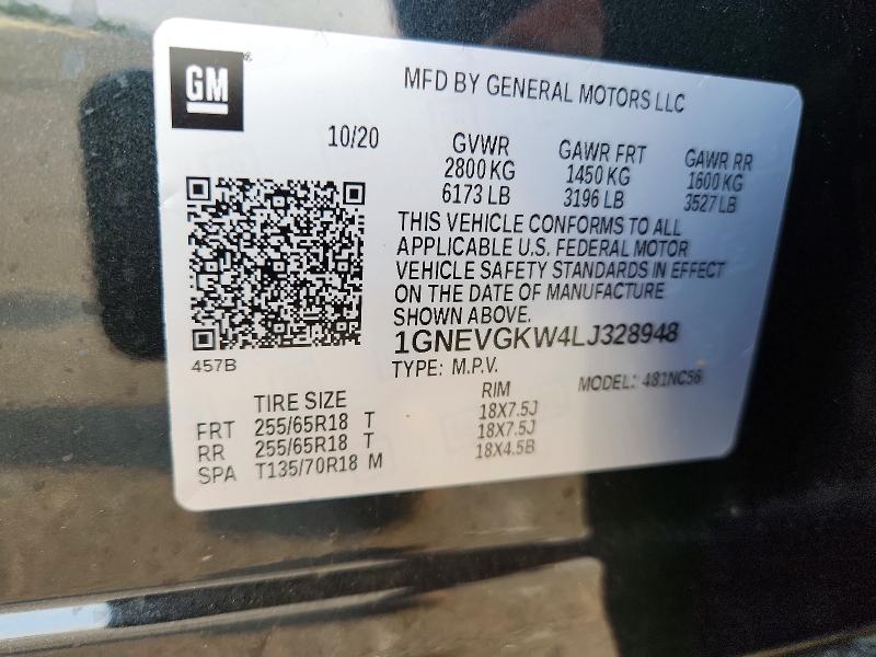 2020 Chevrolet Traverse მანქანა იყიდება აუქციონზე, vin: 1GNEVGKW4LJ328948, აუქციონის ნომერი: 61415666