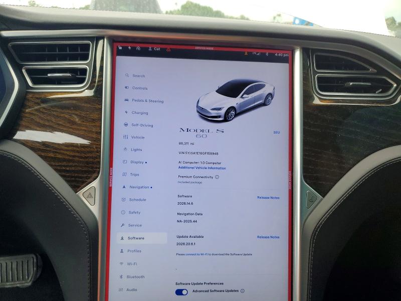 2016 Tesla Model S მანქანა იყიდება აუქციონზე, vin: 5YJSA1E16GF158948, აუქციონის ნომერი: 59813526