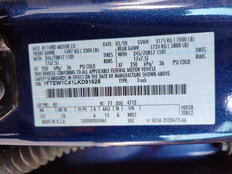 Продаж на аукціоні авто 2020 Ford F150, vin: 1FTEW1C41LKD91628, номер лоту: 59744516