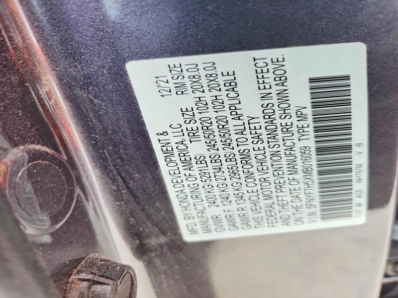 59816676 :رقم المزاد ، 5FNYF7H5XMB016059 vin ، 2021 Honda Passport مزاد بيع