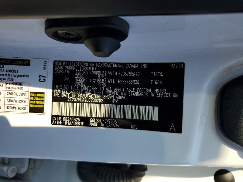 62644716 :رقم المزاد ، 2T2SZMDA2LC230282 vin ، 2020 Lexus Rx مزاد بيع