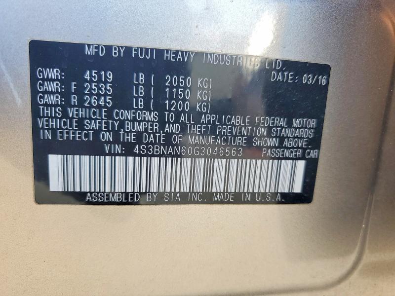 Aukcja sprzedaży 2016 Subaru Legacy, vin: 4S3BNAN60G3046563, numer aukcji: 59901146