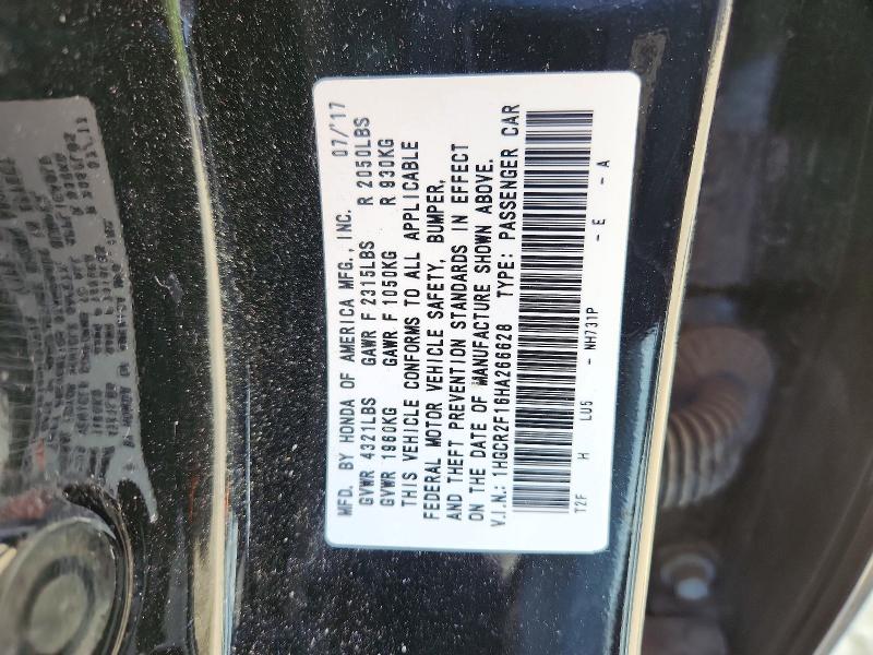Продажа на аукционе авто 2017 Honda Accord, vin: 1HGCR2F16HA266628, номер лота: 62198466