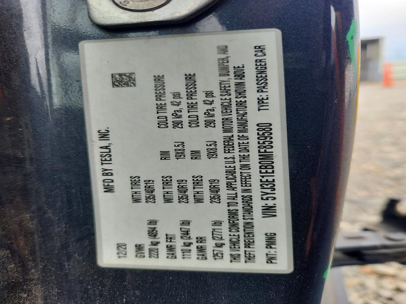 2021 Tesla Model 3 მანქანა იყიდება აუქციონზე, vin: 5YJ3E1EB0MF859580, აუქციონის ნომერი: 62765466