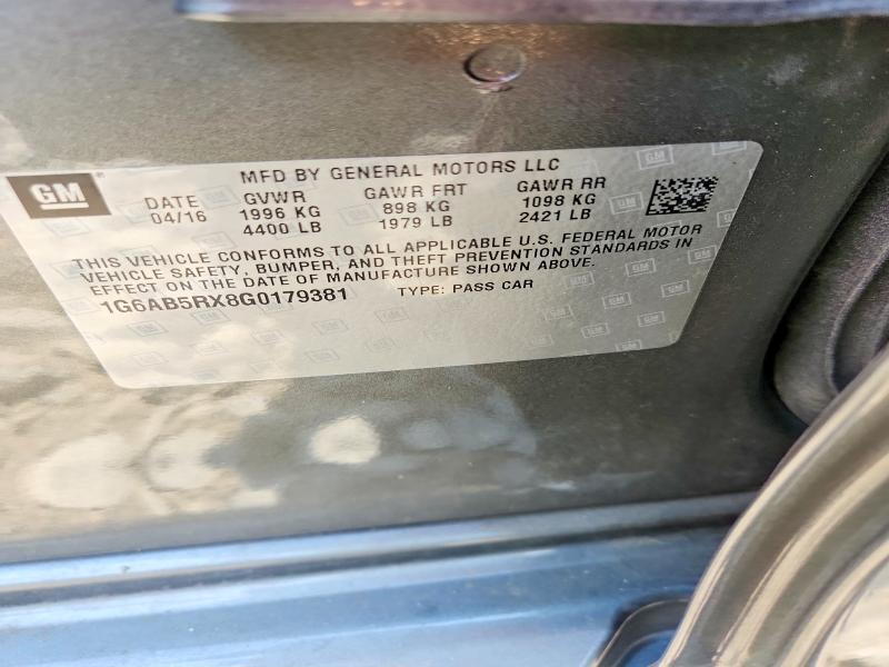 2016 Cadillac Ats მანქანა იყიდება აუქციონზე, vin: 1G6AB5RX8G0179381, აუქციონის ნომერი: 61078776