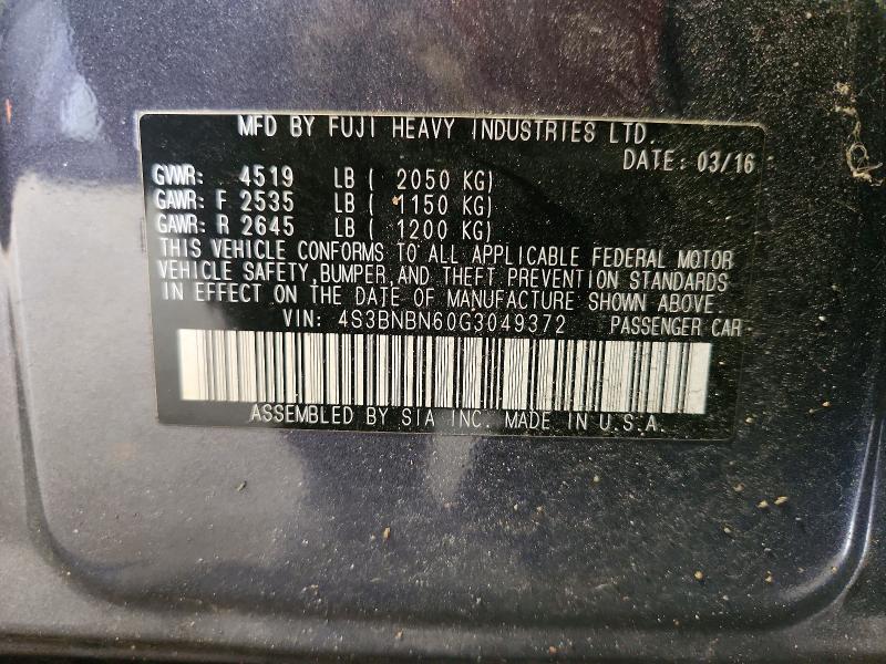 60602586 :رقم المزاد ، 4S3BNBN60G3049372 vin ، 2016 Subaru Legacy مزاد بيع