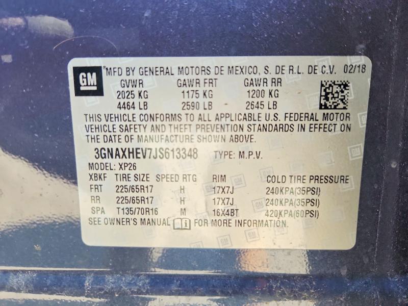 2018 Chevrolet Equinox მანქანა იყიდება აუქციონზე, vin: 3GNAXHEV7JS613348, აუქციონის ნომერი: 62994556