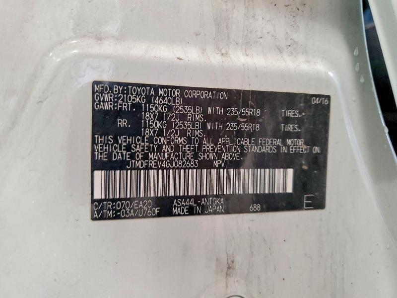 Aukcja sprzedaży 2016 Toyota Rav4, vin: JTMDFREV4GJ082683, numer aukcji: 59543726
