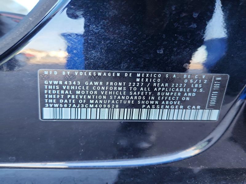 Продаж на аукціоні авто 2012 Volkswagen Jetta, vin: 3VW567AJ3CM409628, номер лоту: 61167796