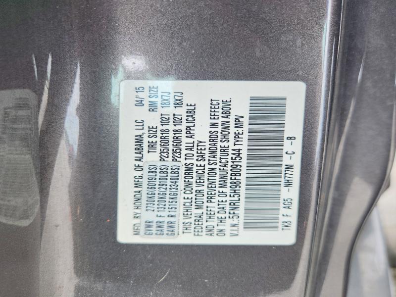Продаж на аукціоні авто 2015 Honda Odyssey, vin: 5FNRL5H98FB091544, номер лоту: 62111736