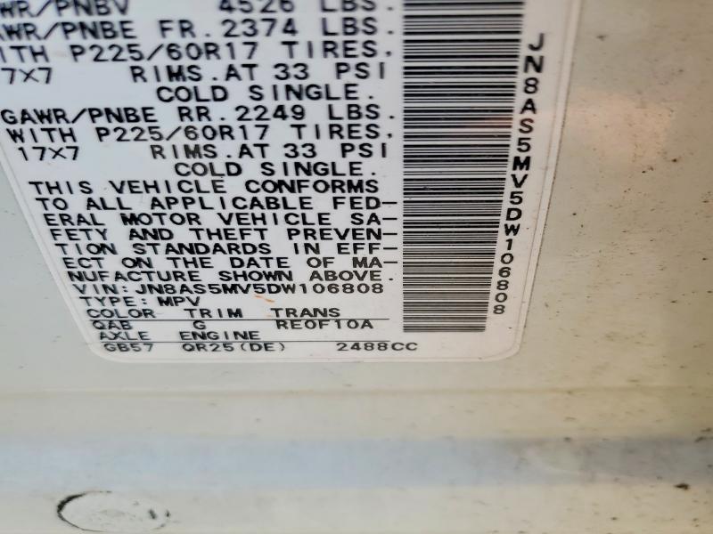 60452356 :رقم المزاد ، JN8AS5MV5DW106808 vin ، 2013 Nissan Rogue مزاد بيع