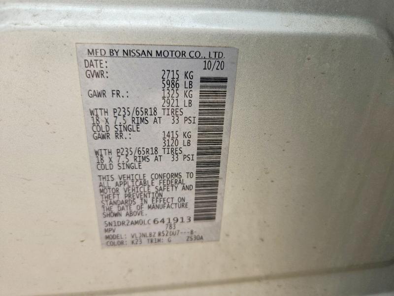 Продажа на аукционе авто 2020 Nissan Pathfinder, vin: 5N1DR2AM0LC641913, номер лота: 61588376