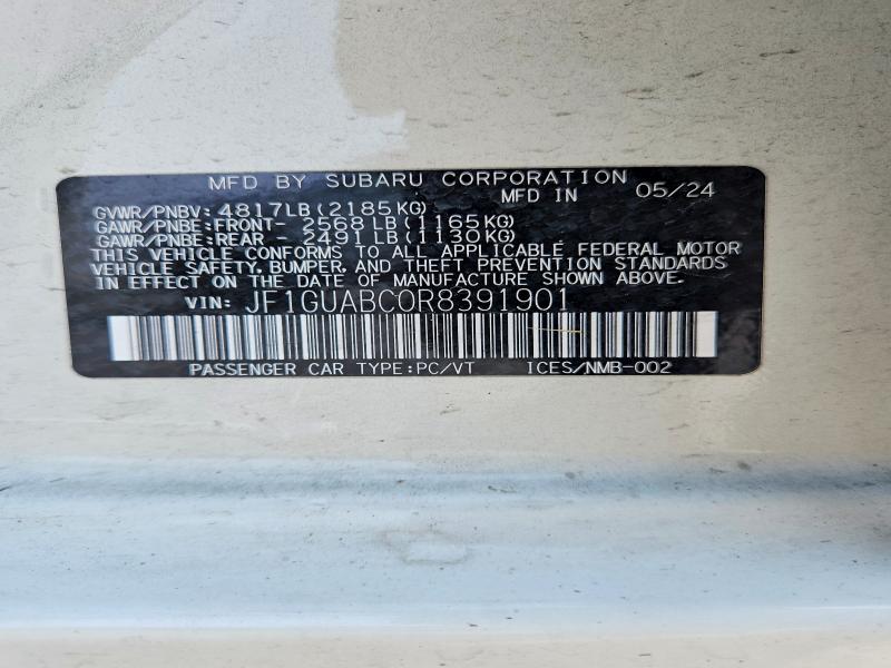Aukcja sprzedaży 2024 Subaru Impreza, vin: JF1GUABC0R8391901, numer aukcji: 62217786
