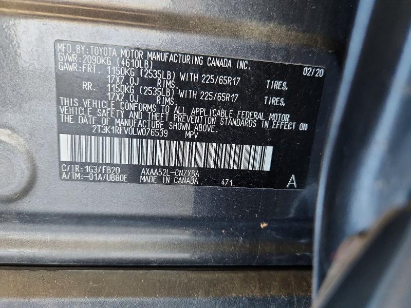 Продажа на аукционе авто 2020 Toyota Rav4, vin: 2T3K1RFV0LW076539, номер лота: 62723786