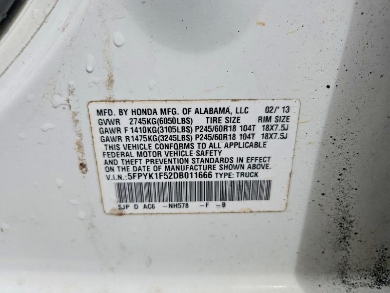 Продажа на аукционе авто 2013 Honda Ridgeline, vin: 5FPYK1F52DB011666, номер лота: 59586586