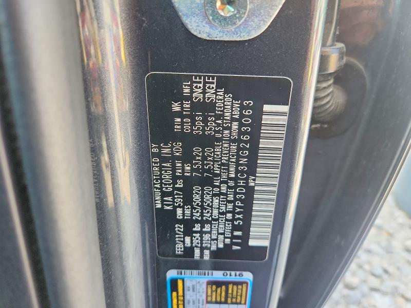 61952626 :رقم المزاد ، 5XYP3DHC3NG263063 vin ، 2022 Kia Telluride مزاد بيع