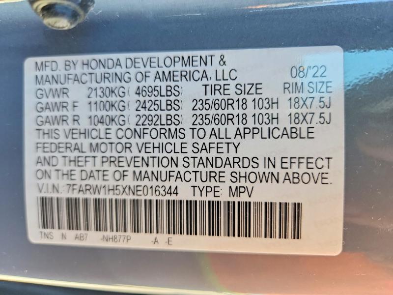 Aukcja sprzedaży 2022 Honda Cr-v, vin: 7FARW1H5XNE016344, numer aukcji: 63013866