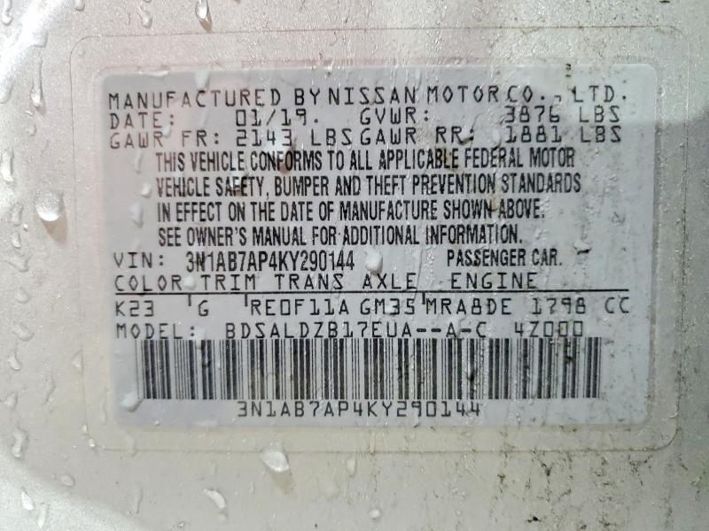 Aukcja sprzedaży 2019 Nissan Sentra, vin: 3N1AB7AP4KY290144, numer aukcji: 62688976