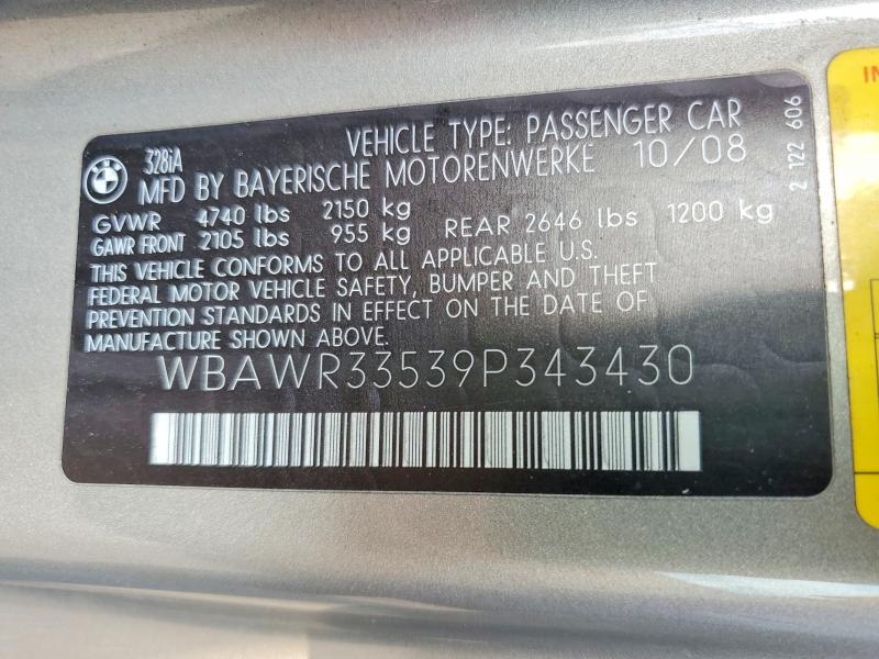 Продаж на аукціоні авто 2009 Bmw 328, vin: WBAWR33539P343430, номер лоту: 61931146