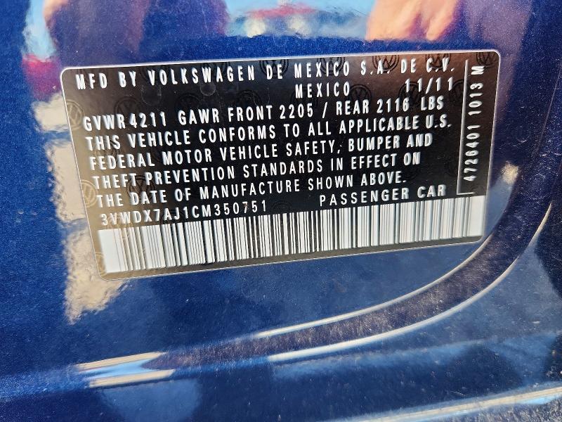 62846086 :رقم المزاد ، 3VWDX7AJ1CM350751 vin ، 2012 Volkswagen Jetta مزاد بيع