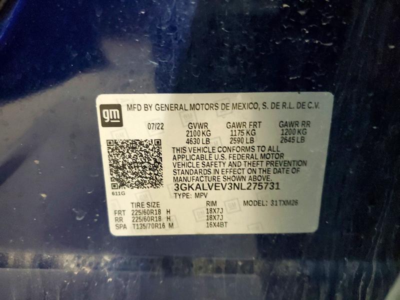 60718146 :رقم المزاد ، 3GKALVEV3NL275731 vin ، 2022 Gmc Terrain مزاد بيع