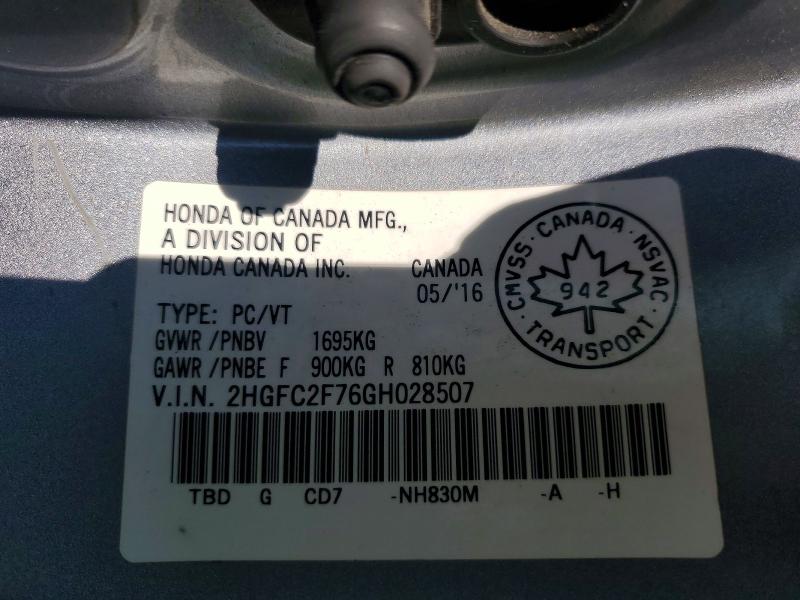 Продаж на аукціоні авто 2016 Honda Civic, vin: 2HGFC2F76GH028507, номер лоту: 62618736
