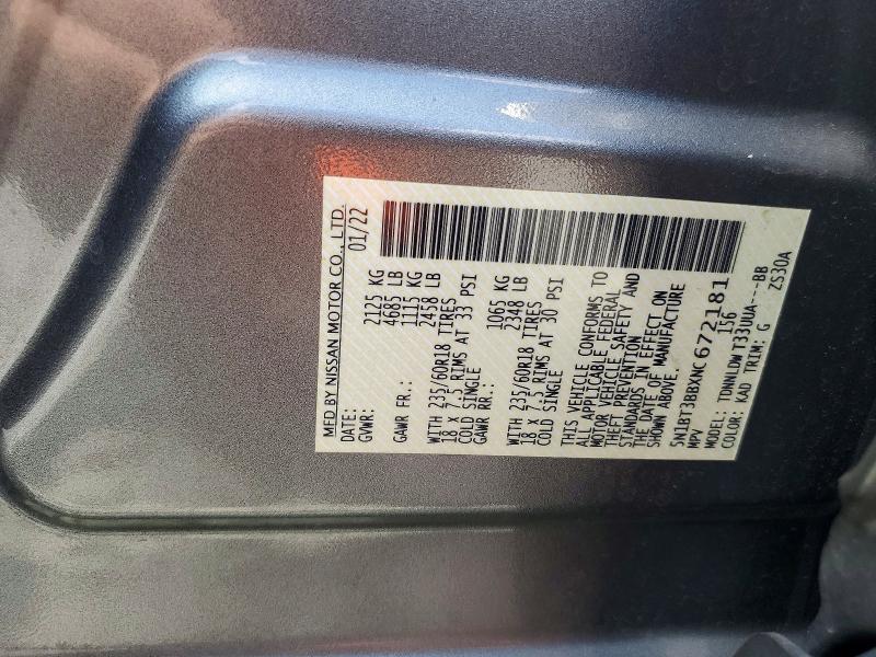 60194776 :رقم المزاد ، 5N1BT3BBXNC672181 vin ، 2022 Nissan Rogue مزاد بيع
