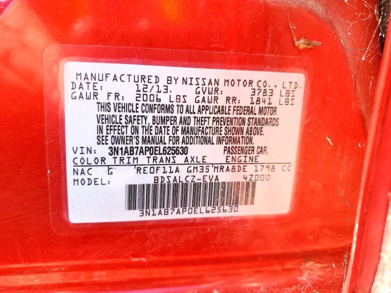 2014 Nissan Sentra მანქანა იყიდება აუქციონზე, vin: 3N1AB7AP0EL625630, აუქციონის ნომერი: 59914416