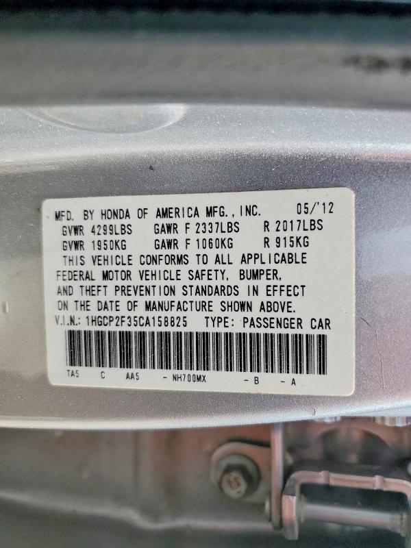 59573176 :رقم المزاد ، 1HGCP2F35CA158825 vin ، 2012 Honda Accord مزاد بيع