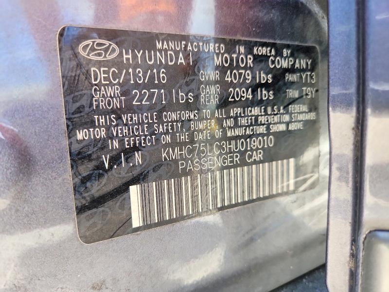 Aukcja sprzedaży 2017 Hyundai Ioniq, vin: KMHC75LC3HU019010, numer aukcji: 59088686