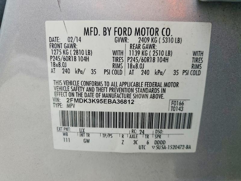 62049366 :رقم المزاد ، 2FMDK3K95EBA36812 vin ، 2014 Ford Edge مزاد بيع
