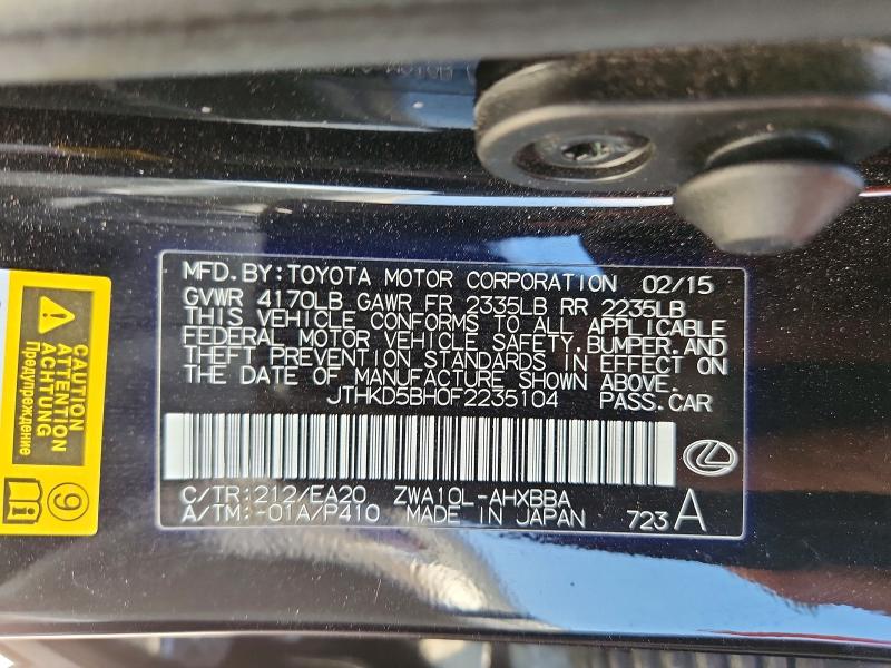Aukcja sprzedaży 2015 Lexus Ct, vin: JTHKD5BH0F2235104, numer aukcji: 61101416