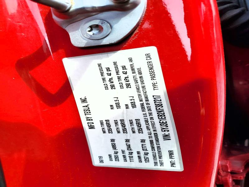 59775316 :رقم المزاد ، 5YJ3E1EB2KF387217 vin ، 2019 Tesla Model 3 مزاد بيع