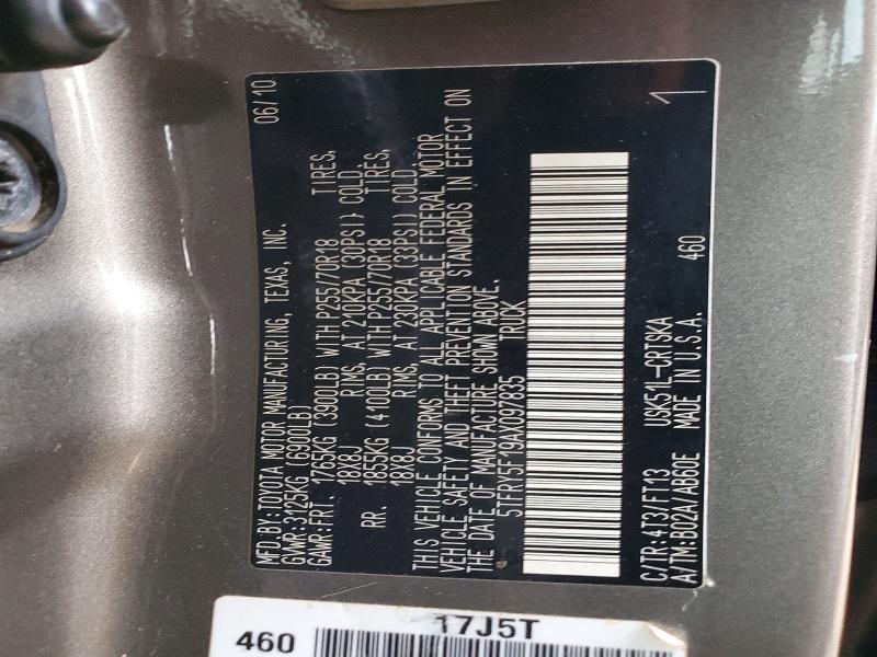 62488256 :رقم المزاد ، 5TFRY5F19AX097835 vin ، 2010 Toyota Tundra مزاد بيع