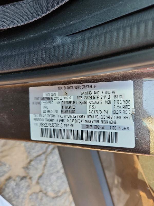 59803416 :رقم المزاد ، JM3KE2CY6G0831415 vin ، 2016 Mazda Cx-5 مزاد بيع