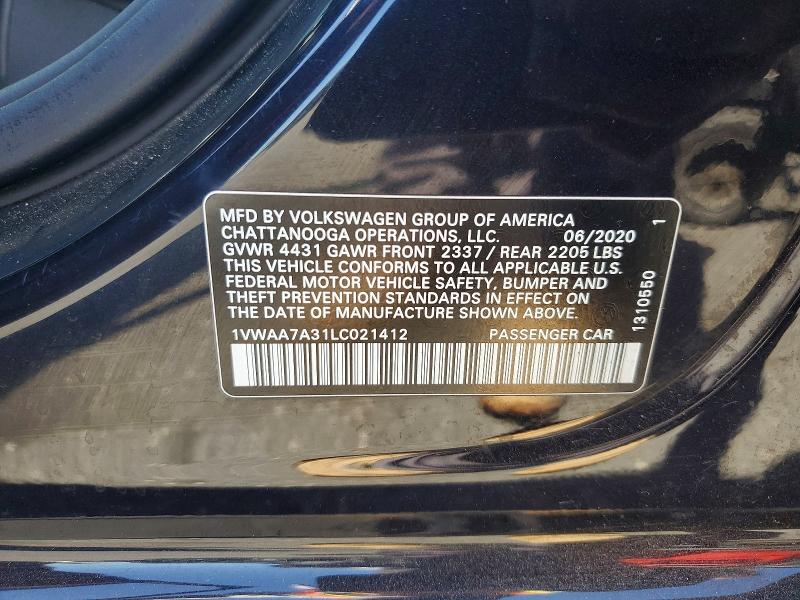 Продажа на аукционе авто 2020 Volkswagen Passat, vin: 1VWAA7A31LC021412, номер лота: 61186116